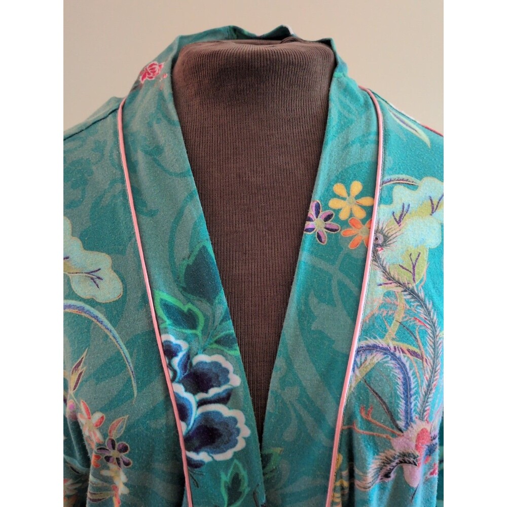 Johnny Was Robe LG Teal Verdino Floral Patterned Wrap Robe Belted, Pockets. - Picture 8 of 12